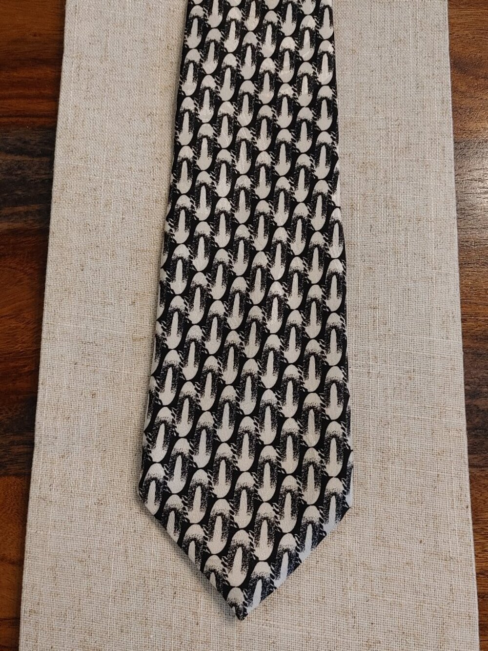 Vintage Rossetti Uomo Italy Black & White Abstract Monochrome Silk Necktie